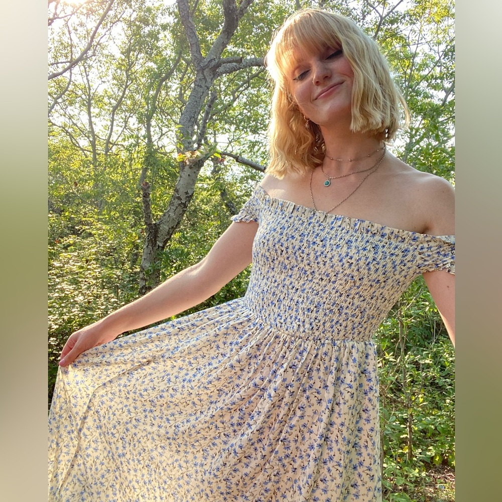 UO Off the Shoulder Floral Midi Dress